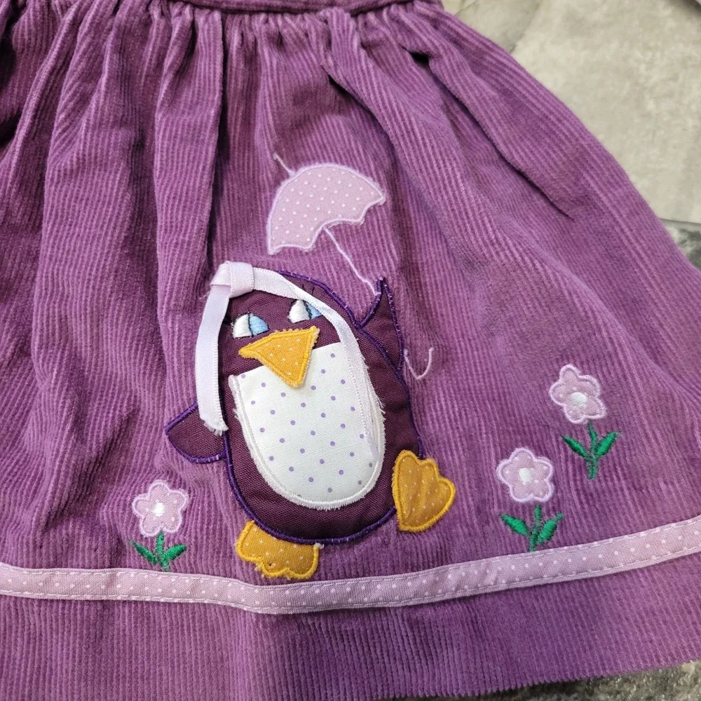 Baby Togs Jumper‎ Set Purple Corduroy Penguin Polka Dot Blouse Vintage 18 Months